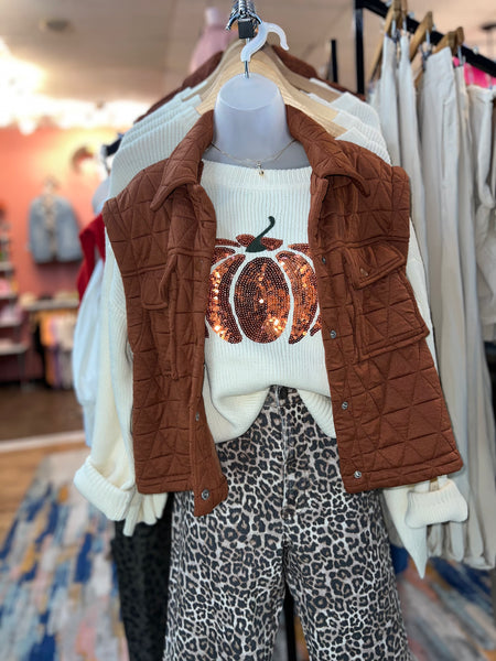 Ivory Knit Pumpkin Sweater