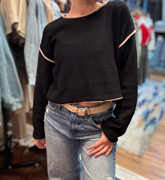 Black Sweater with Mocha Trim