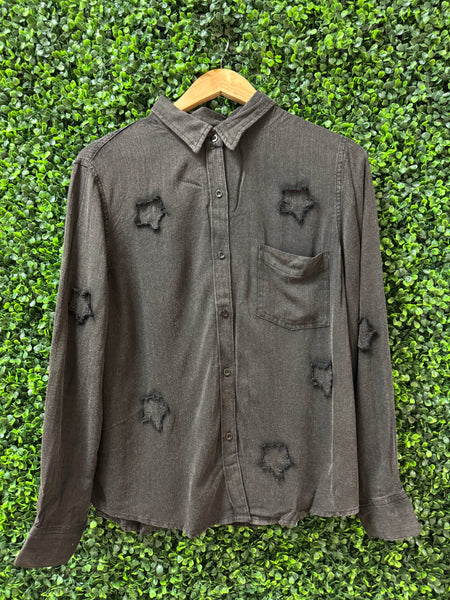 Frayed Star Patch Long-Sleeve Top