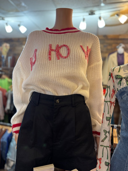 White "HO HO HO" Sweater