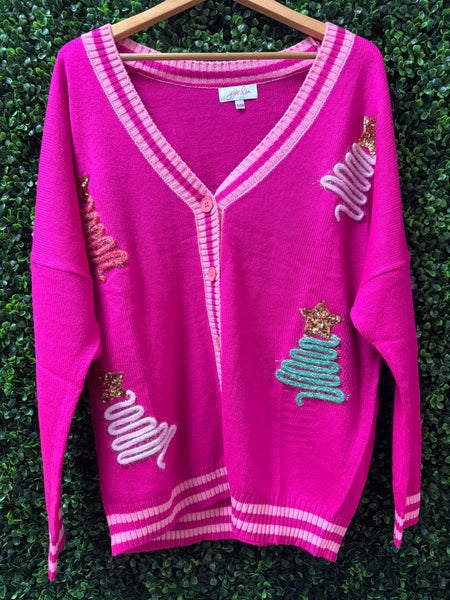 Pink Christmas Tree Cardigan