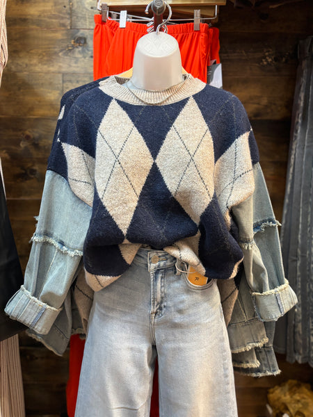 Denim Argyle Sweater