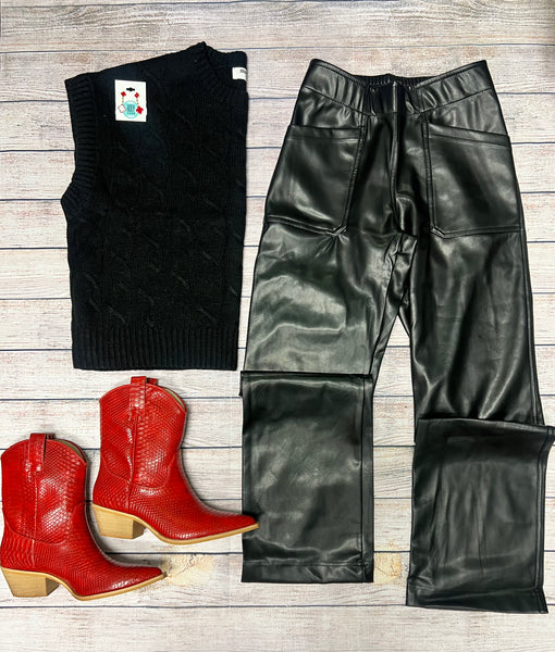Faux Leather Wide Leg Pants