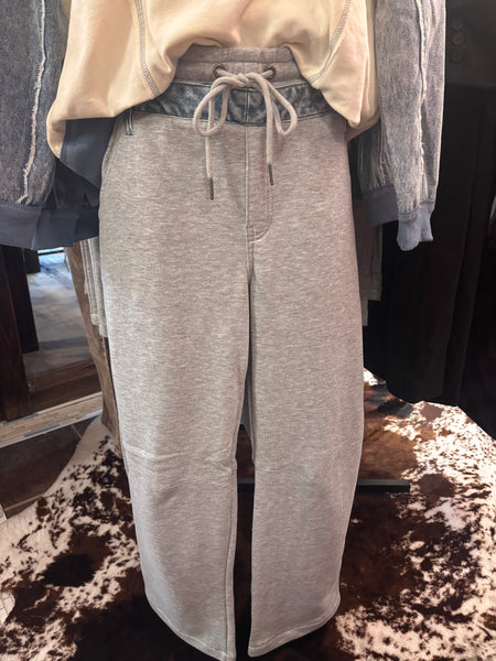 Risen Grey Sweats- Denim Waistband