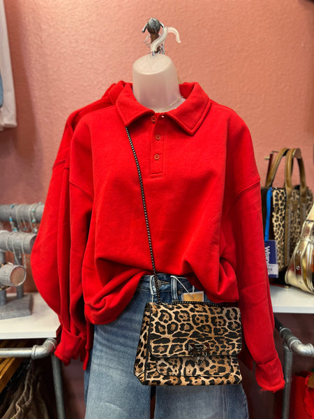 Red Quarter Button Up