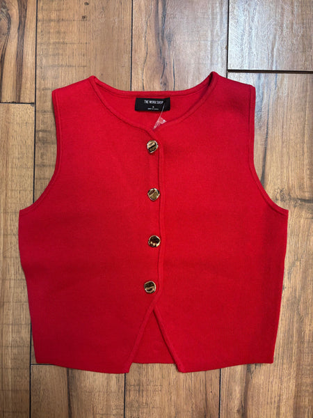 Cropped Red Vest w/Gold Buttons