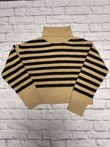 Sand Striped Turtle-Neck Sweater