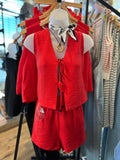 Red Linen Short Set