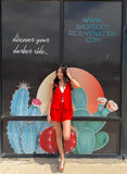Red Linen Short Set