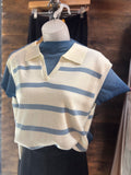 Faded Blue Ruched Mock Neck Tee