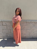 Striped Knit Overlay Midi Dress