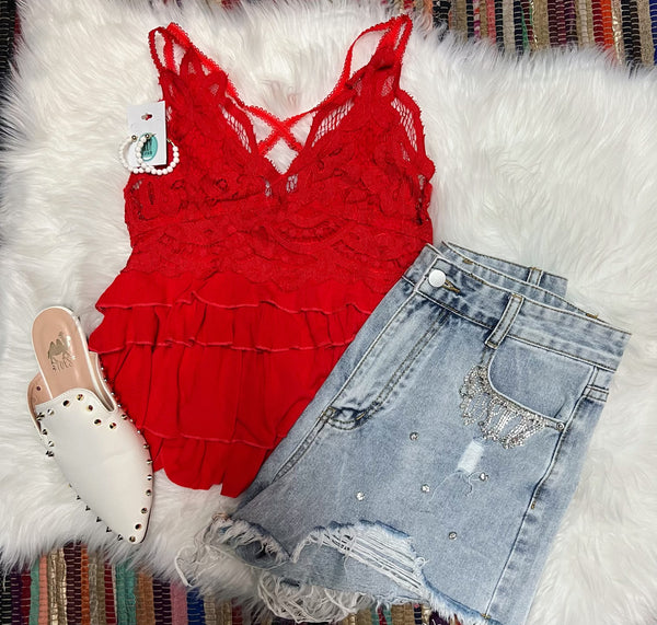 Red Lace Front Tank