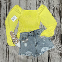 Yellow Long Sleeve Scrunched Top