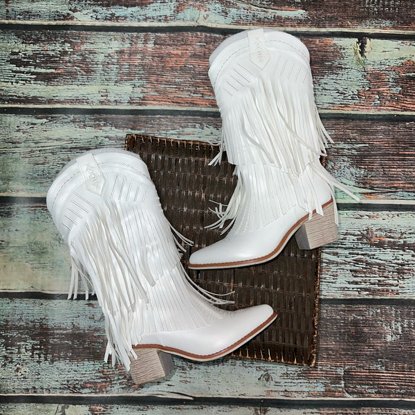 Tall White Fringe  Cowboy Boots